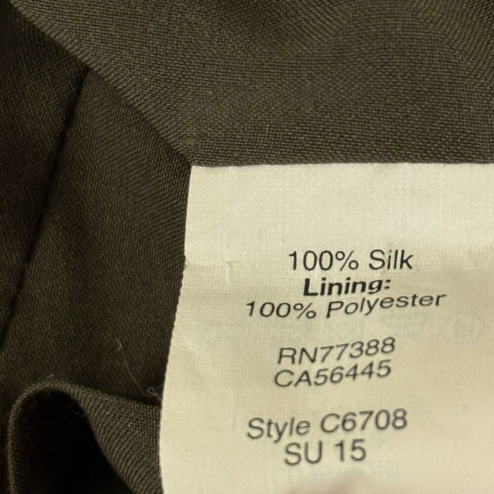 Madewell 100% Silk Dress Womens 12 Olive Green V Neck Button Front - Picture 9 of 9